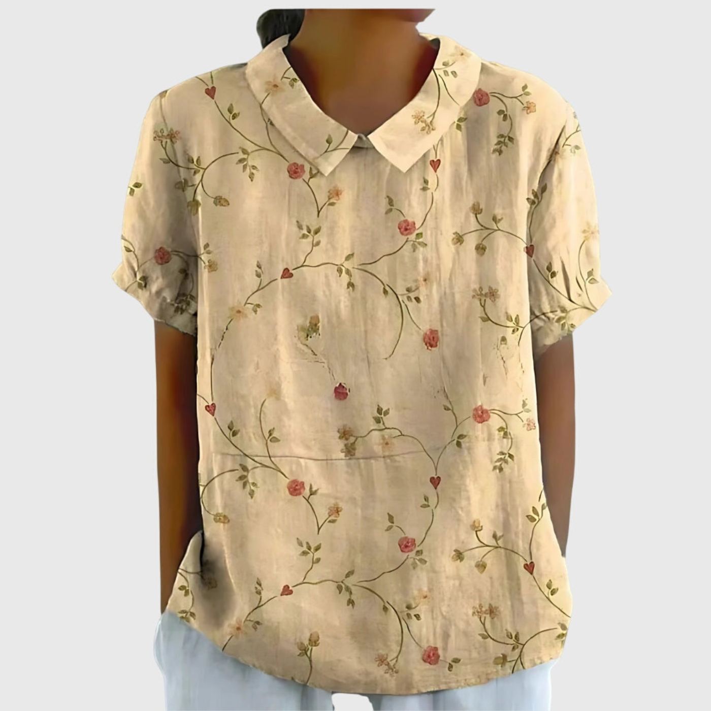 Blouse à col en lin pour femme à imprimé floral