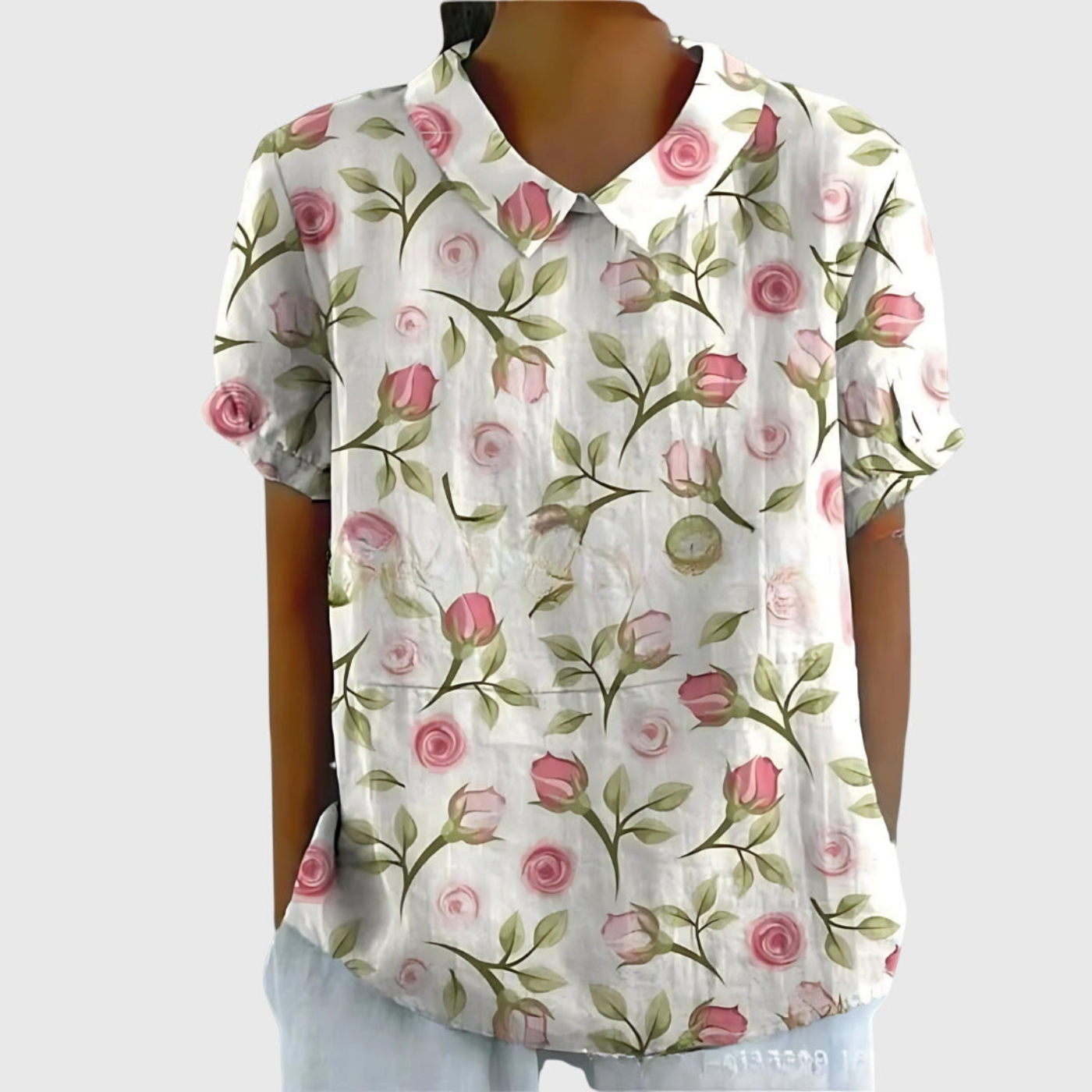 Blouse à col en lin pour femme à imprimé floral