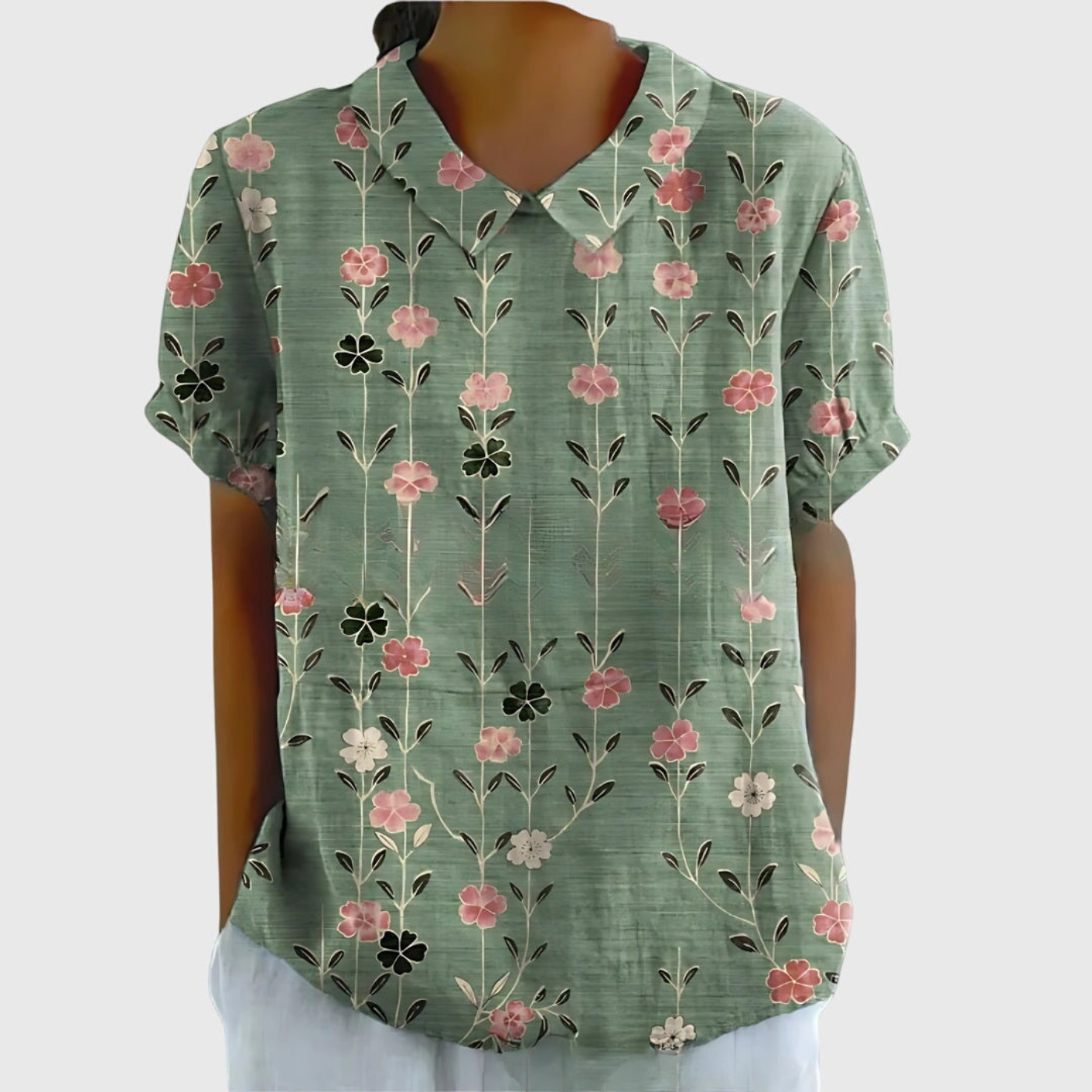 Blouse à col en lin pour femme à imprimé floral