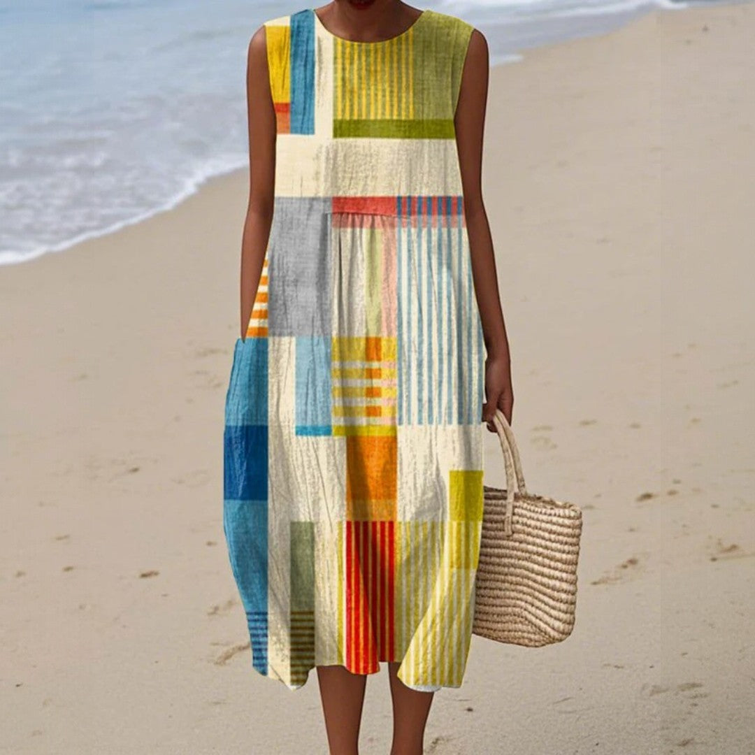 Women's Sleeveless Geometric Print Midi Dress