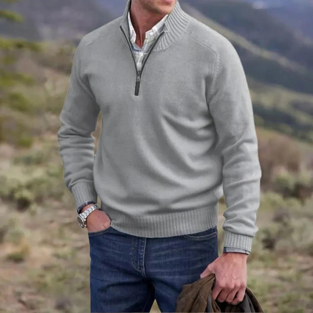 Maglione da uomo con zip a un quarto e dettagli a coste