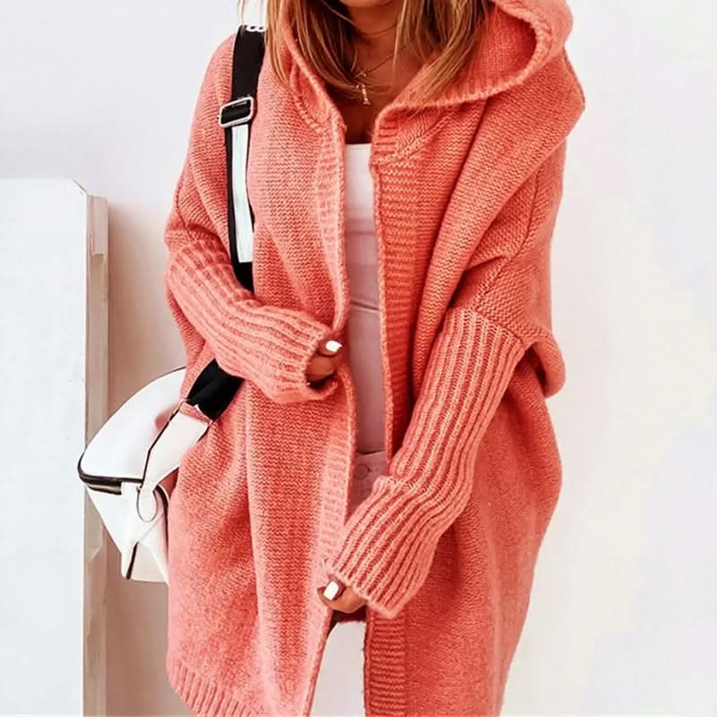Cardigan ample en maille ajourée pour femme avec capuche