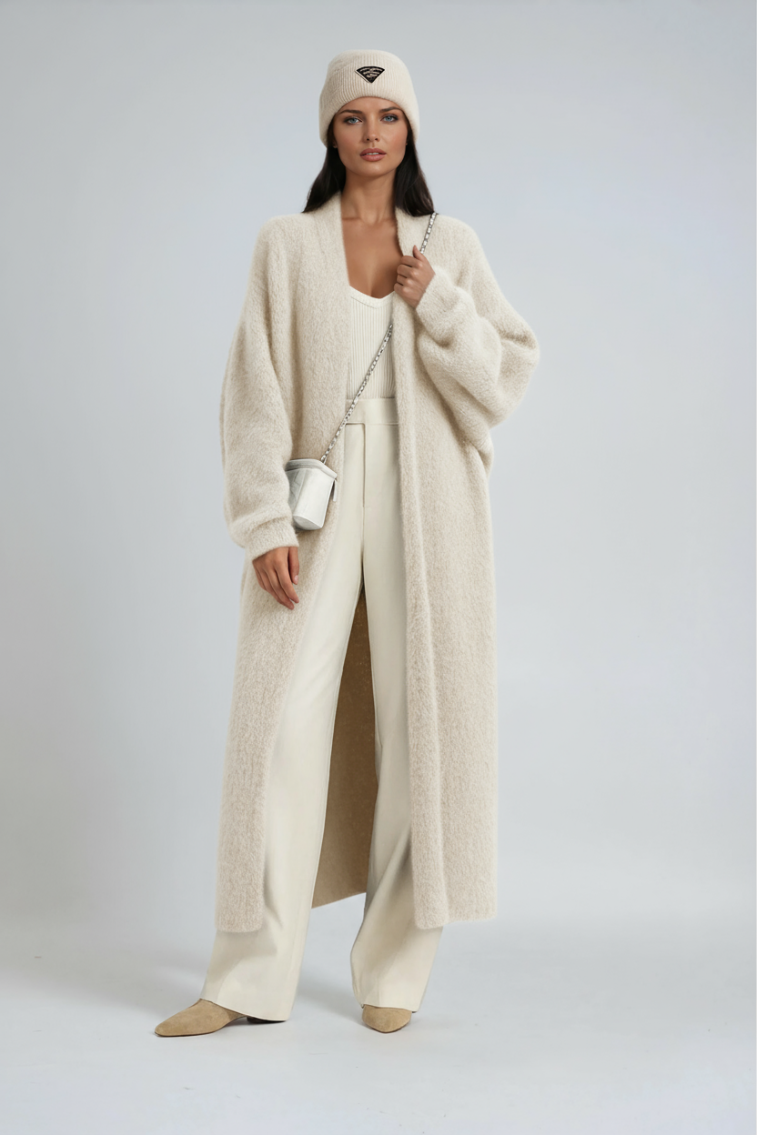 Women's Long Open-Front Cardigan with Relaxed Fit