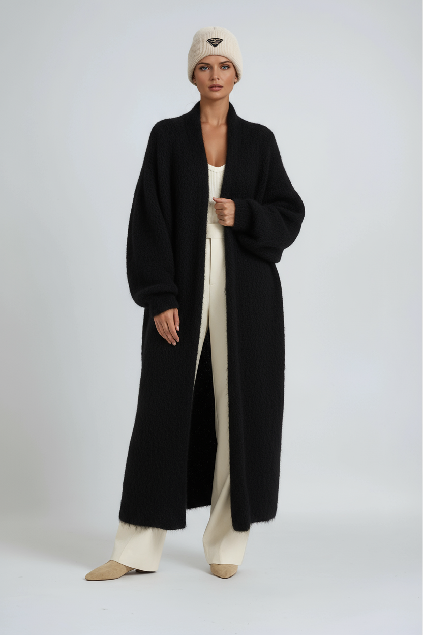 Women's Long Open-Front Cardigan with Relaxed Fit