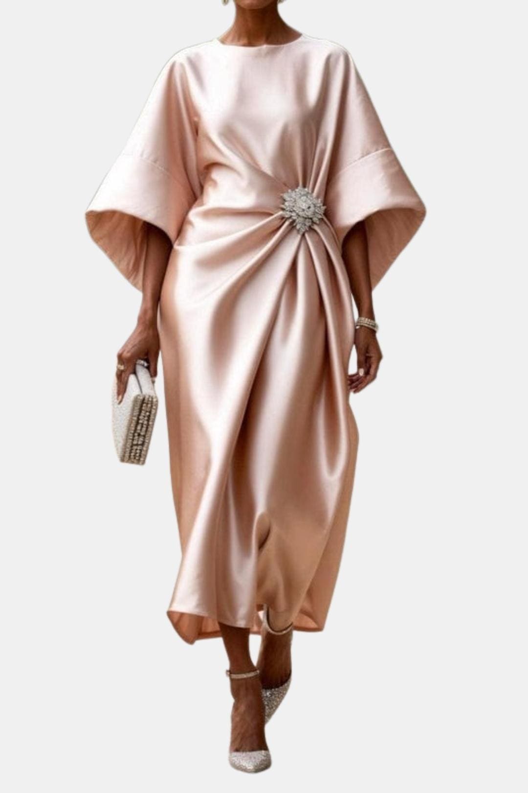 Women's A-Line Midi Dress with Wide Sleeves