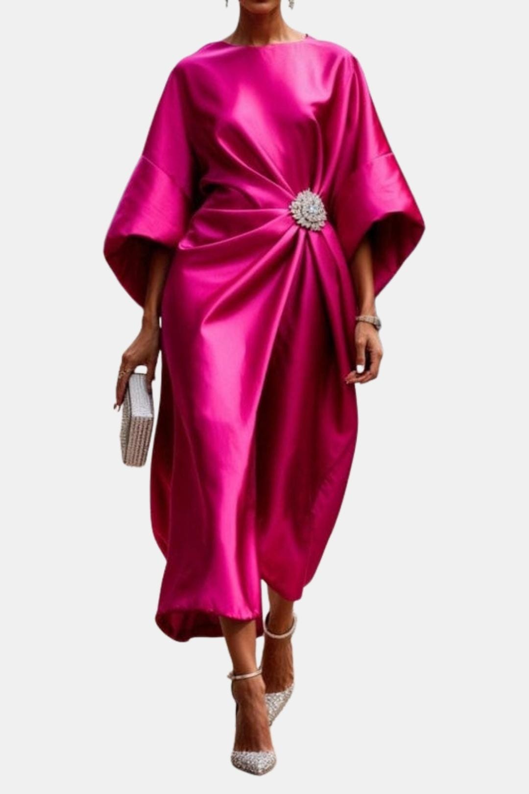 Women's A-Line Midi Dress with Wide Sleeves