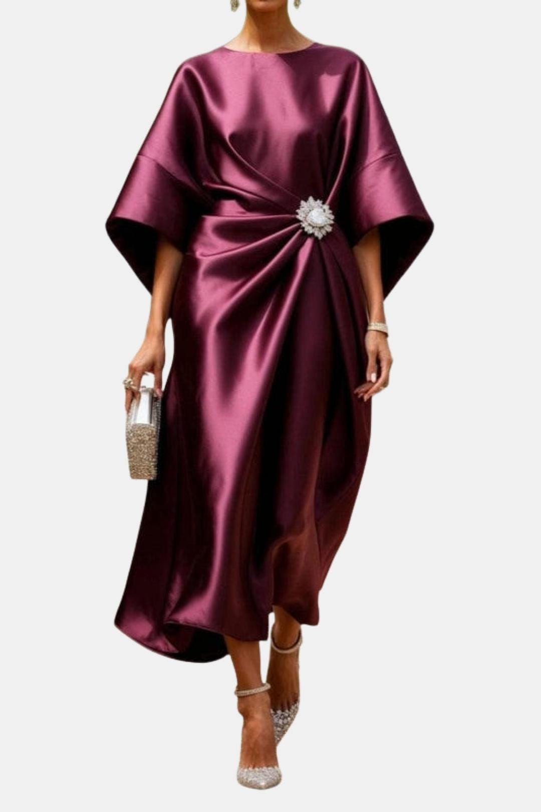 Women's A-Line Midi Dress with Wide Sleeves