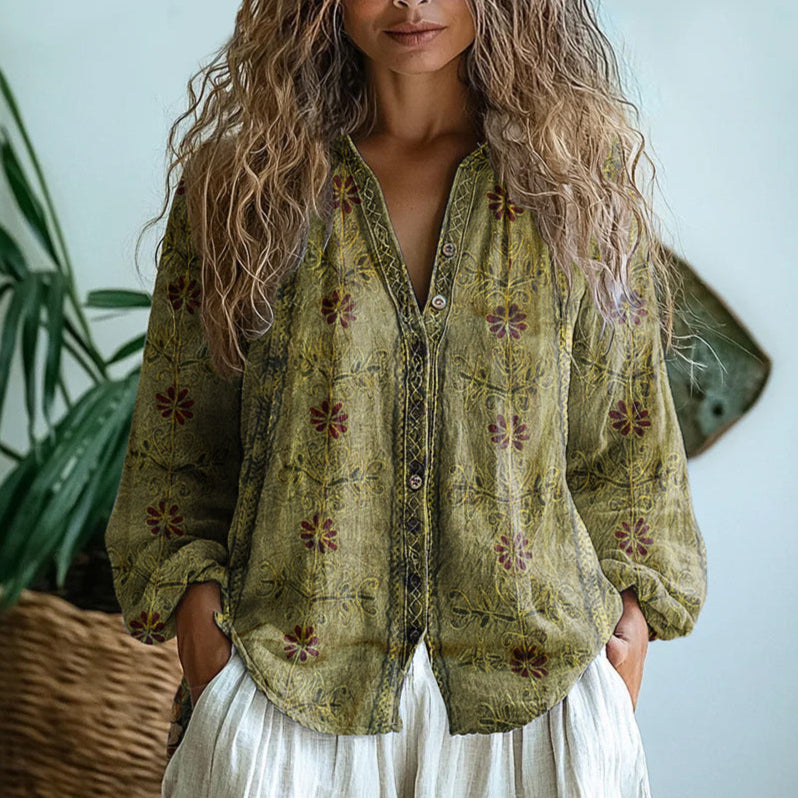 Women’s Boho Vintage Floral Printed Blouse