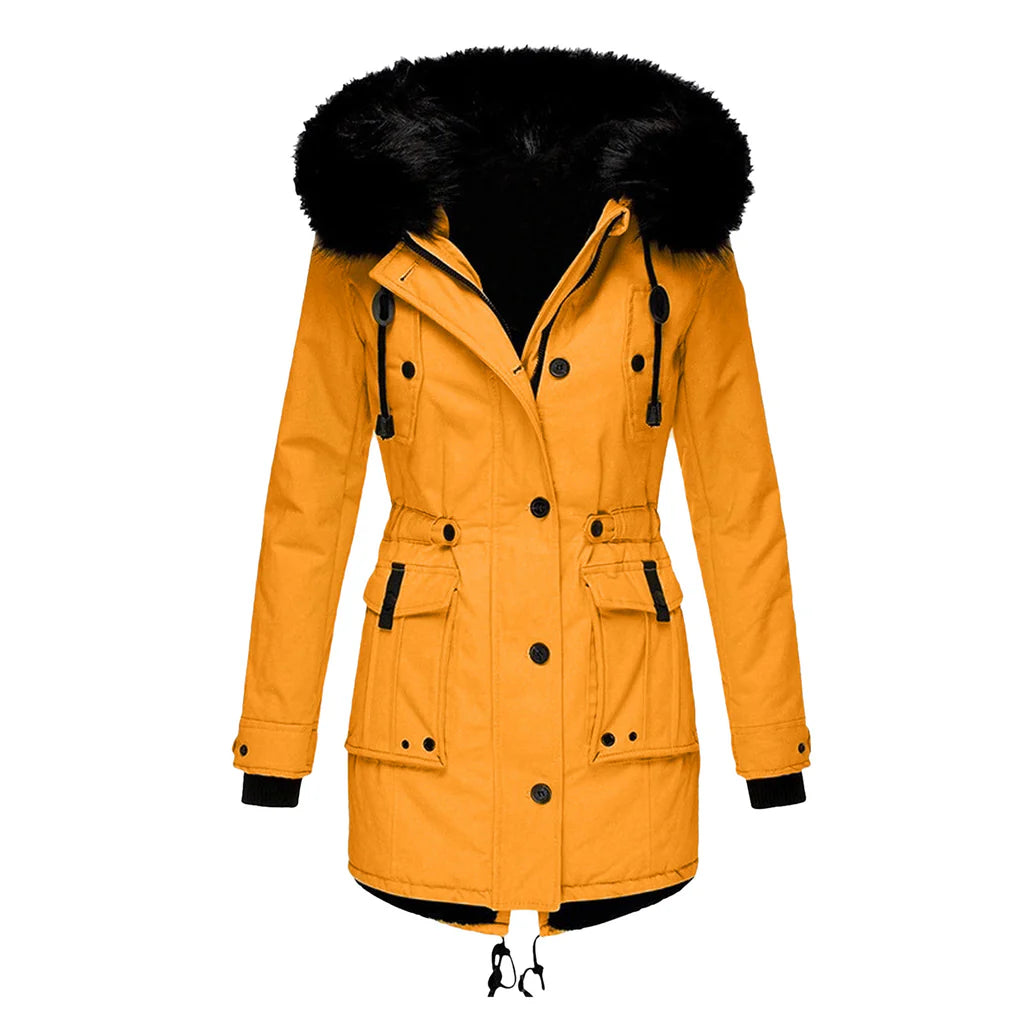 Women's Longline Fur Hooded Parka Coat