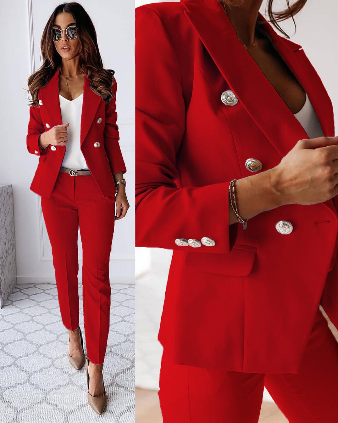 Women's Blazer Suit Set with Matching Pants