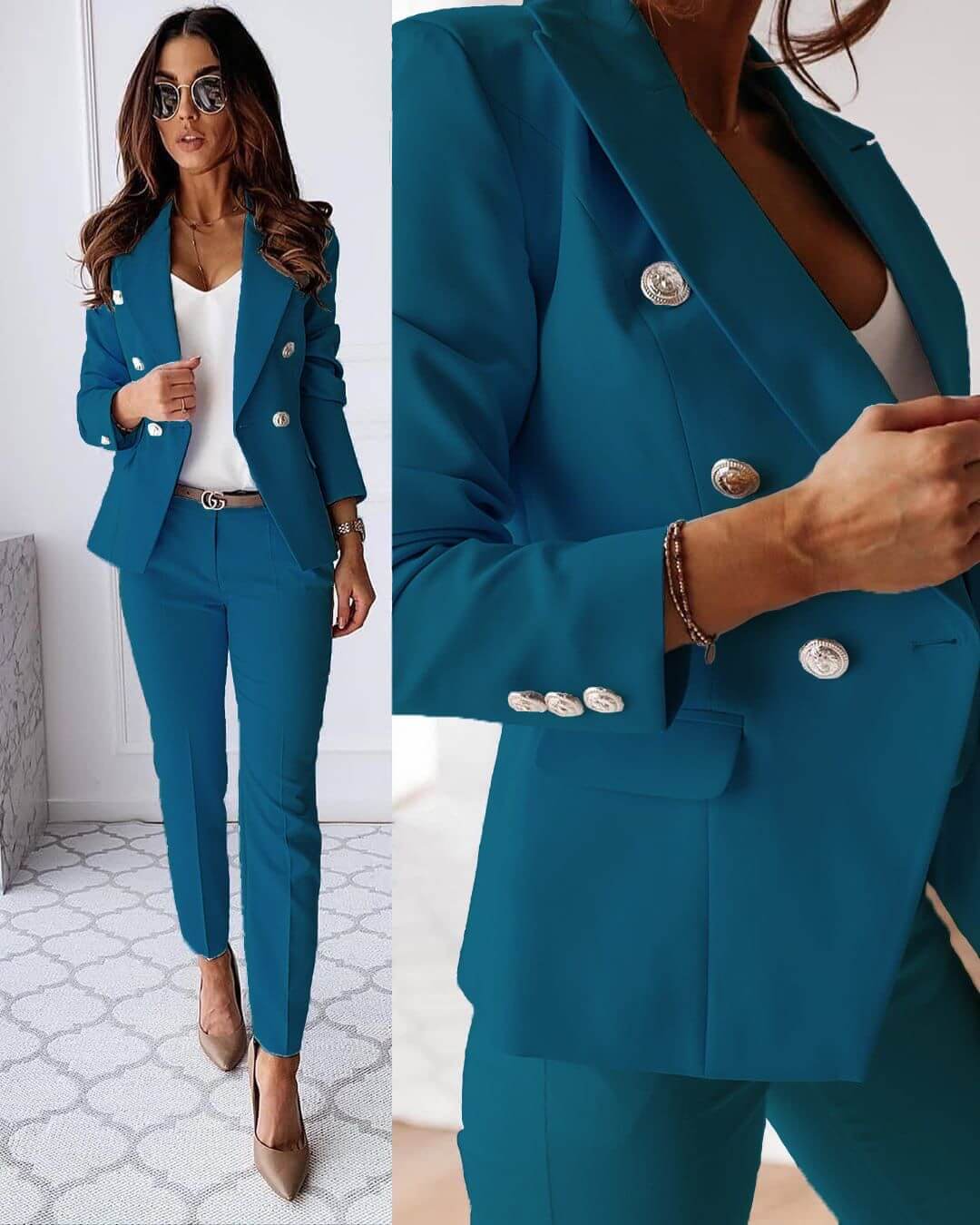 Women's Blazer Suit Set with Matching Pants