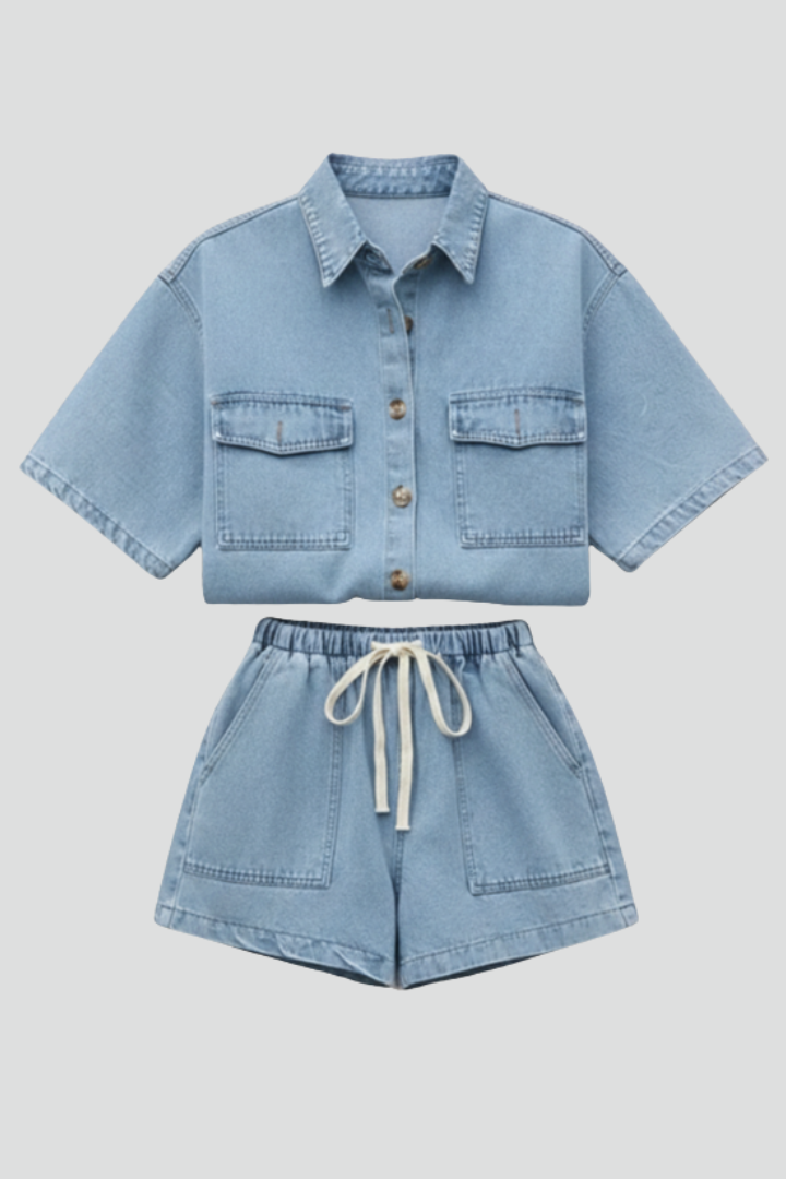 Ensemble veste-chemise en denim et short pour femmes
