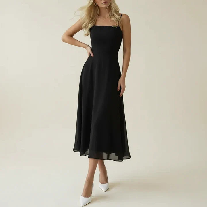 Robe midi sans manches pour femme, coupe trapèze, encolure carrée