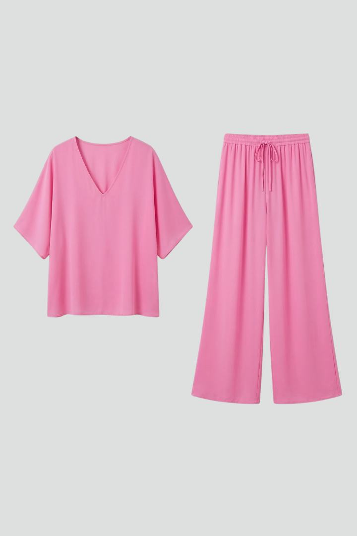 Ensemble Deux Pièces en Mousseline Pantalon Large pour Femme