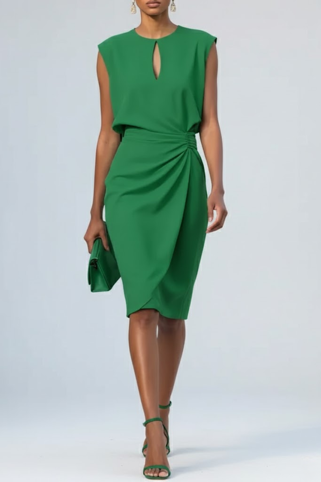 Women's Midi Dress with Keyhole Neckline