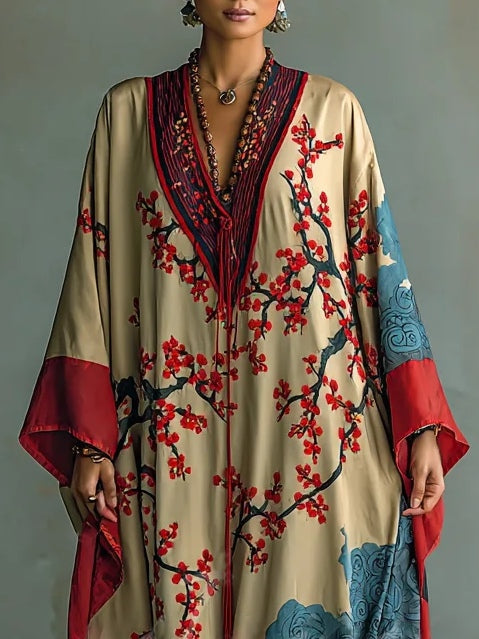 Women's Maxi Dress with Plum Blossom Print