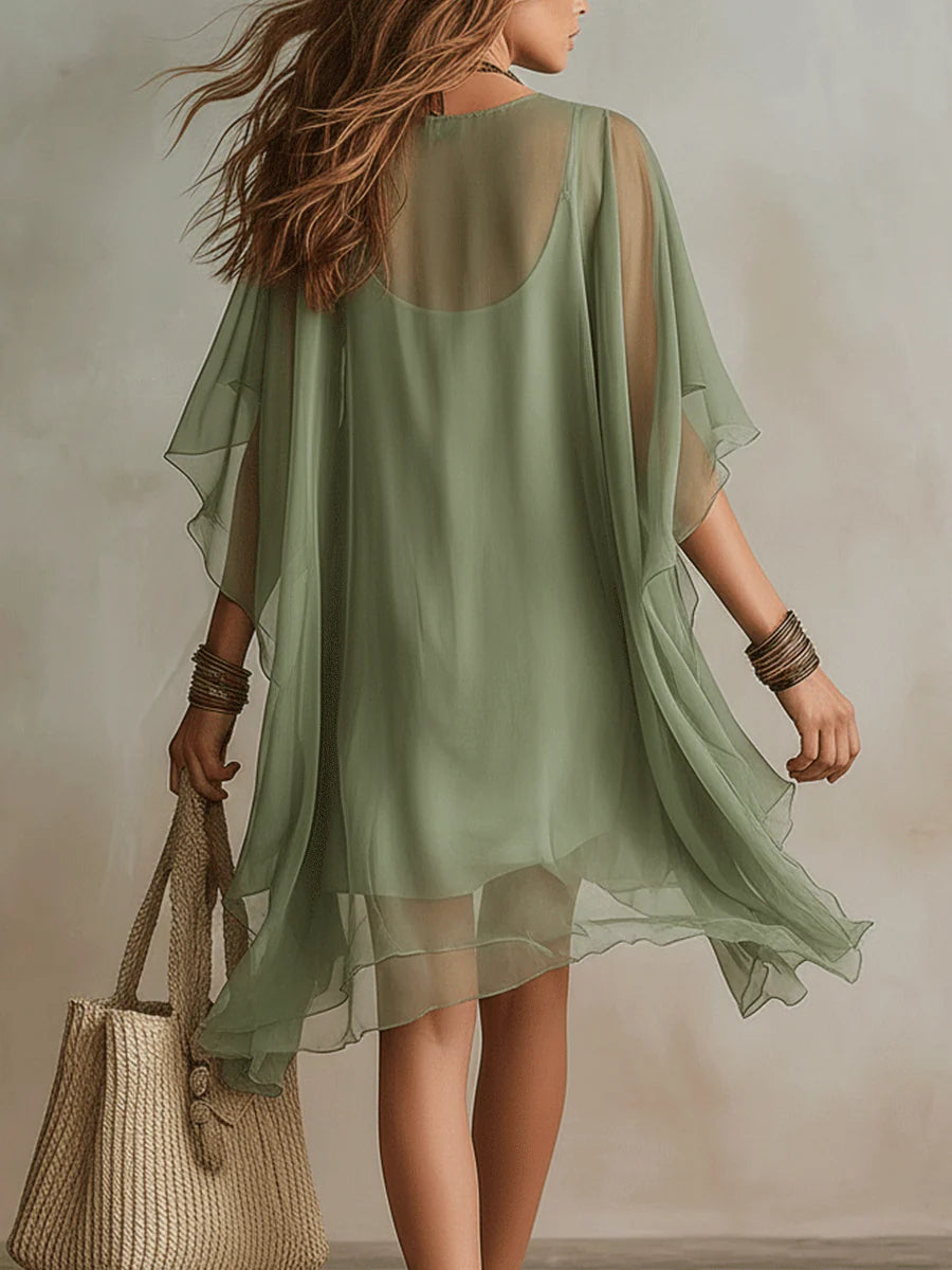 Robe mini superposée en mousseline à col en V pour femme