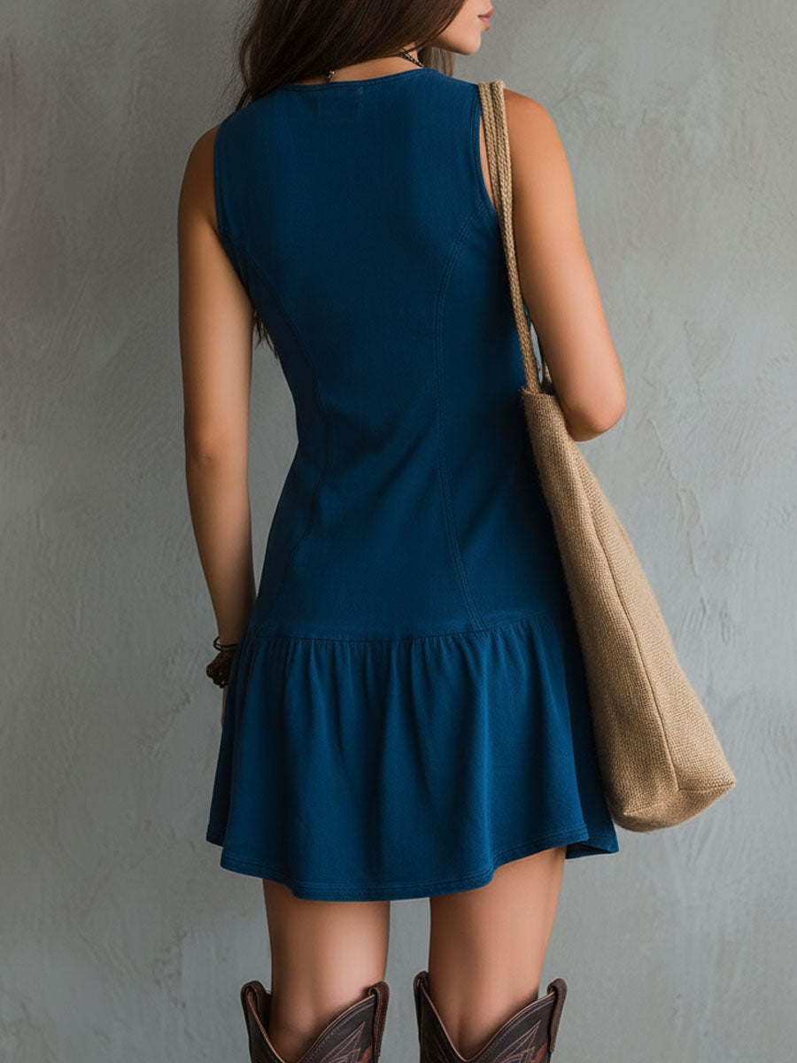 Robe mini pour femme sans manches avec boutons sur le devant