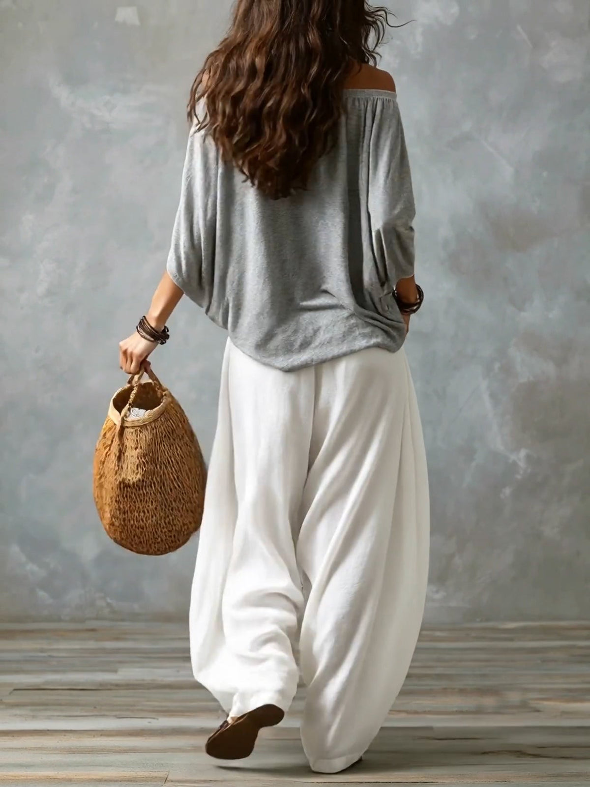 Women’s Boho Top & Harem Wide-Leg Pants Set