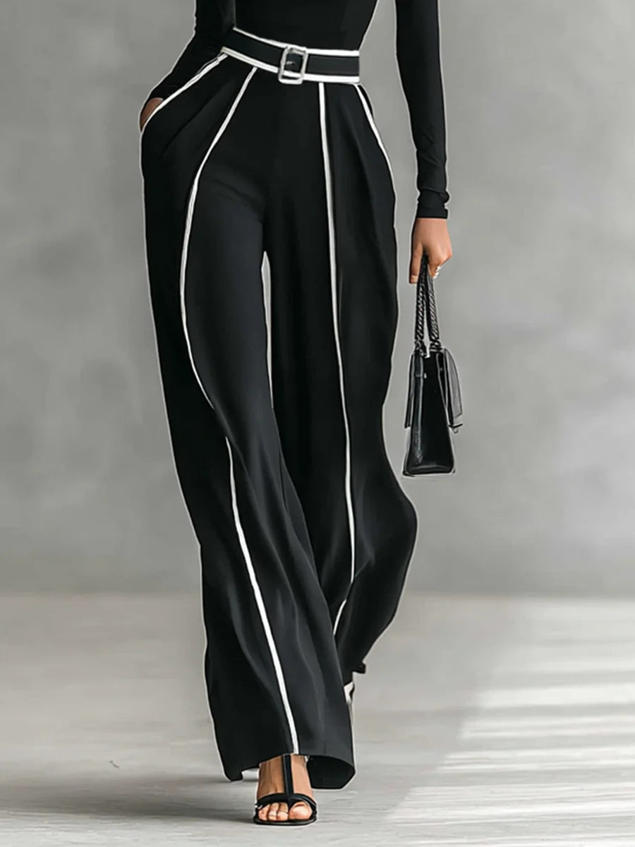 Women's 2-Piece Set with High Neck Top and Wide Leg Pants