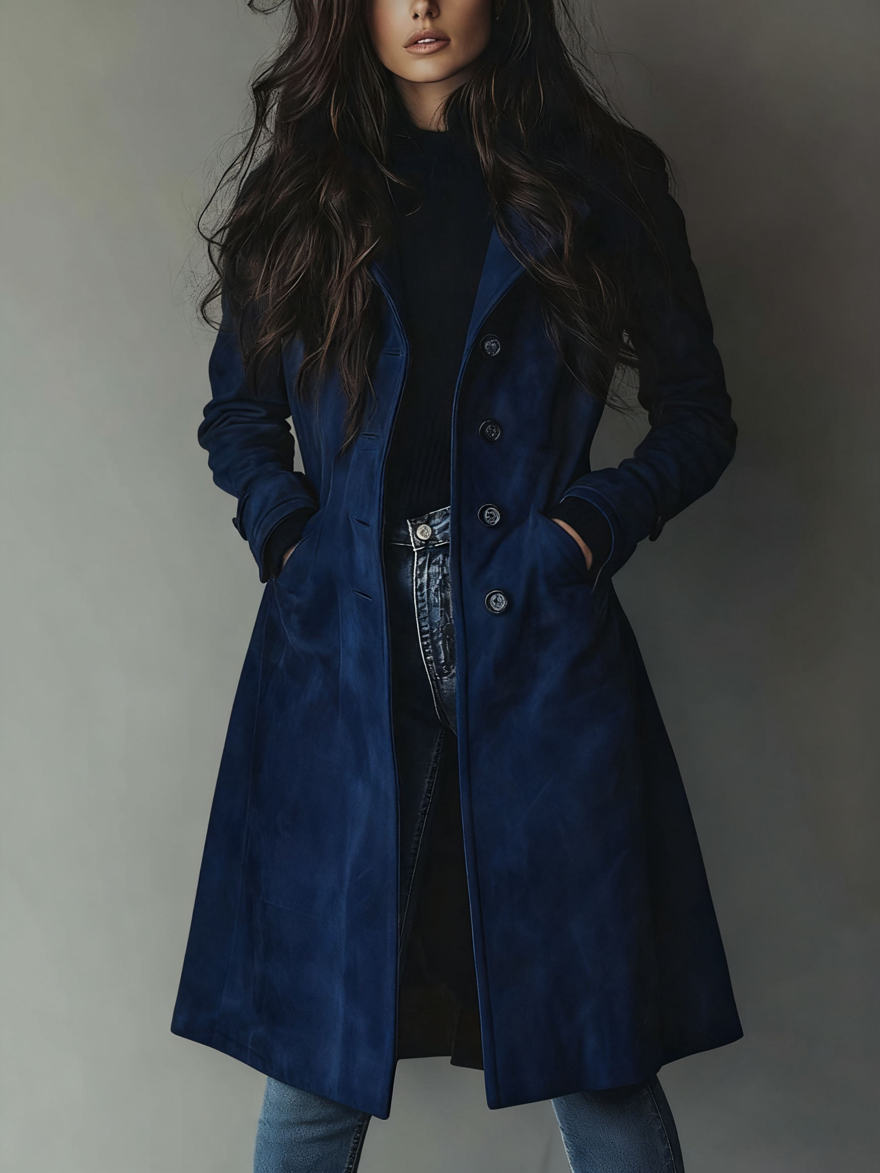 Women's Long Button Front Trench Coat