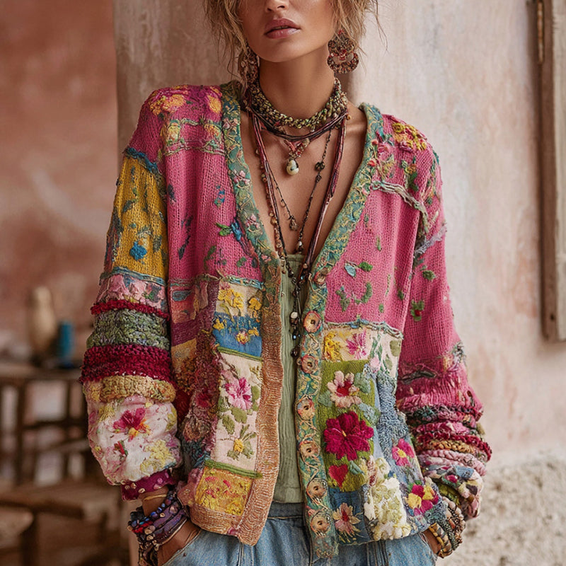 Women's Vintage Boho Floral Patchwork Cardigan