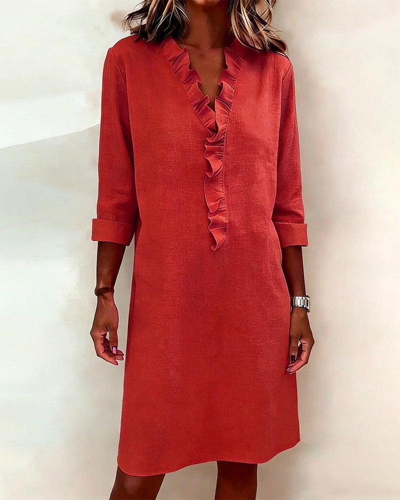 Women's V-Neck Midi Dress with Ruffles