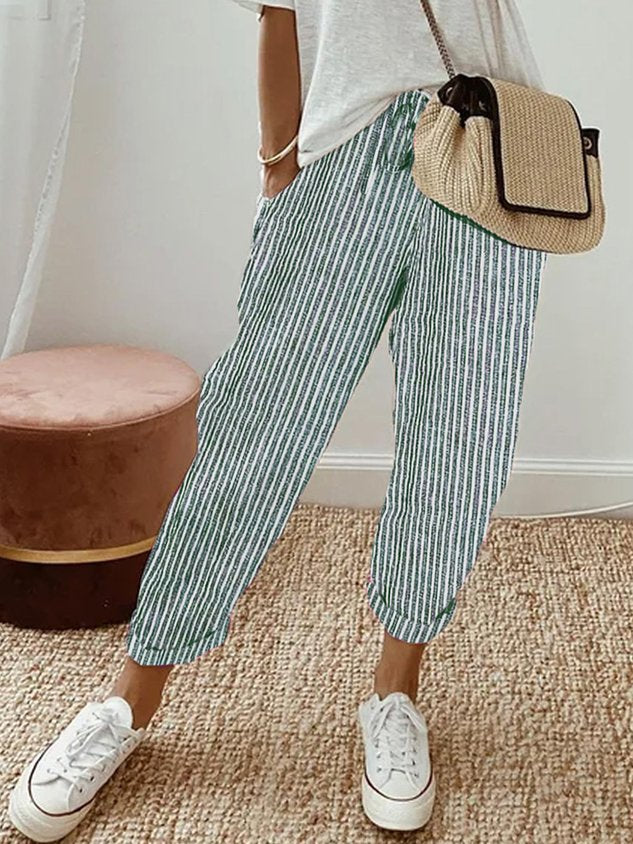 Pantalon femme à coupe décontractée et taille haute avec poches