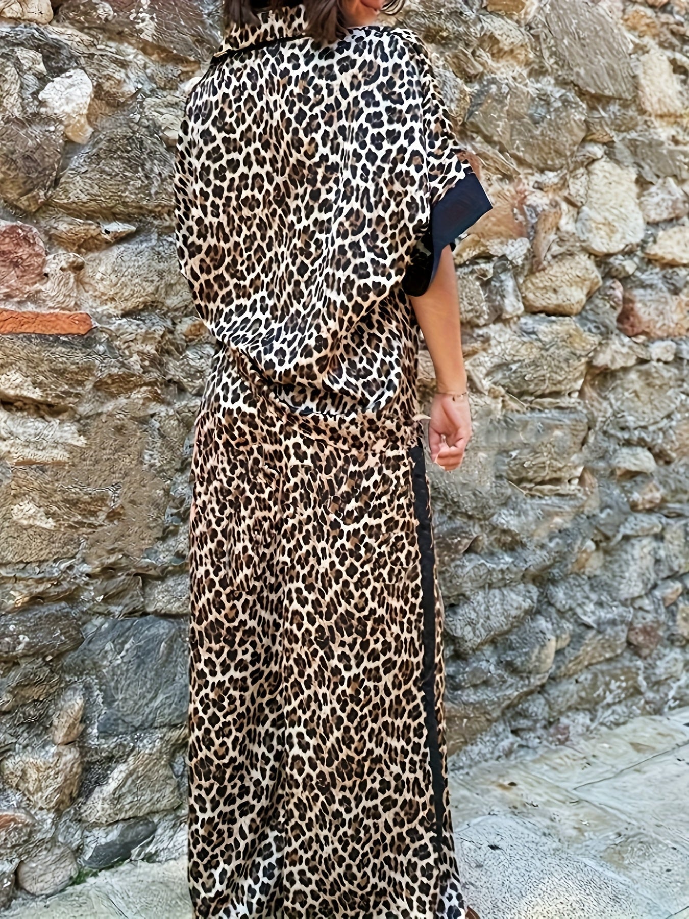 Women's Leopard Print Wide Leg Jumpsuit with V-Neck