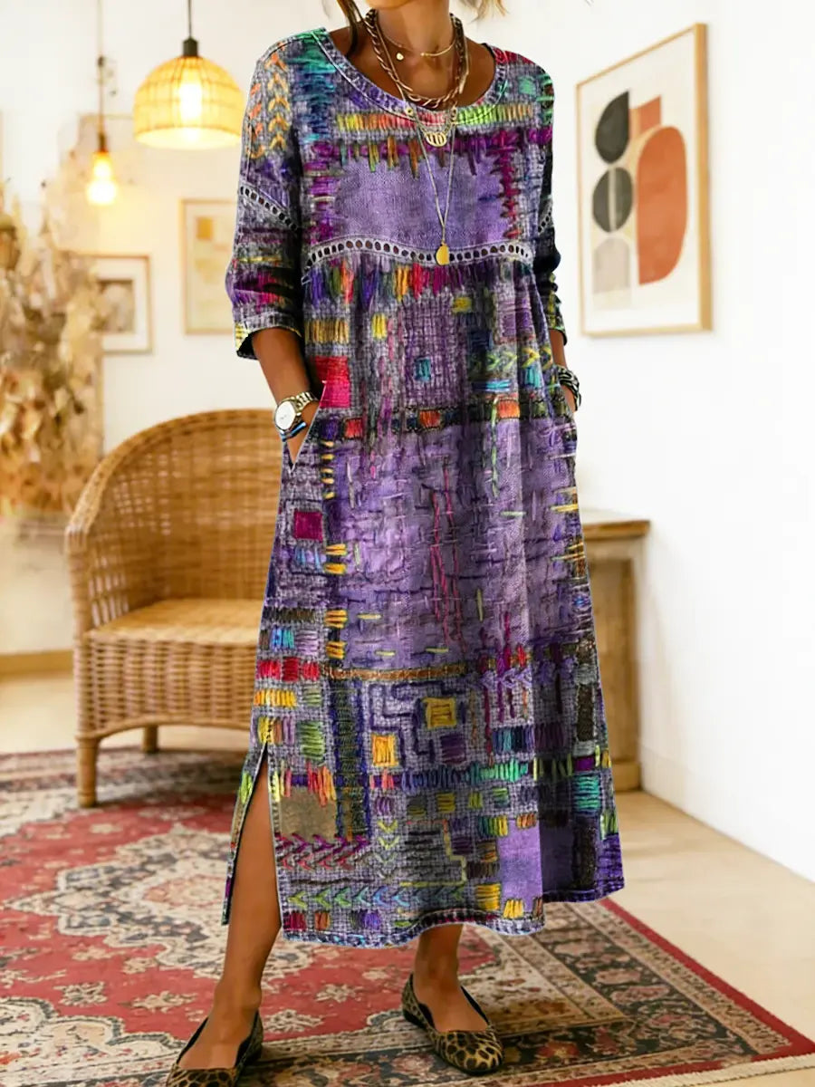 Robe midi bohème patchwork pour femme