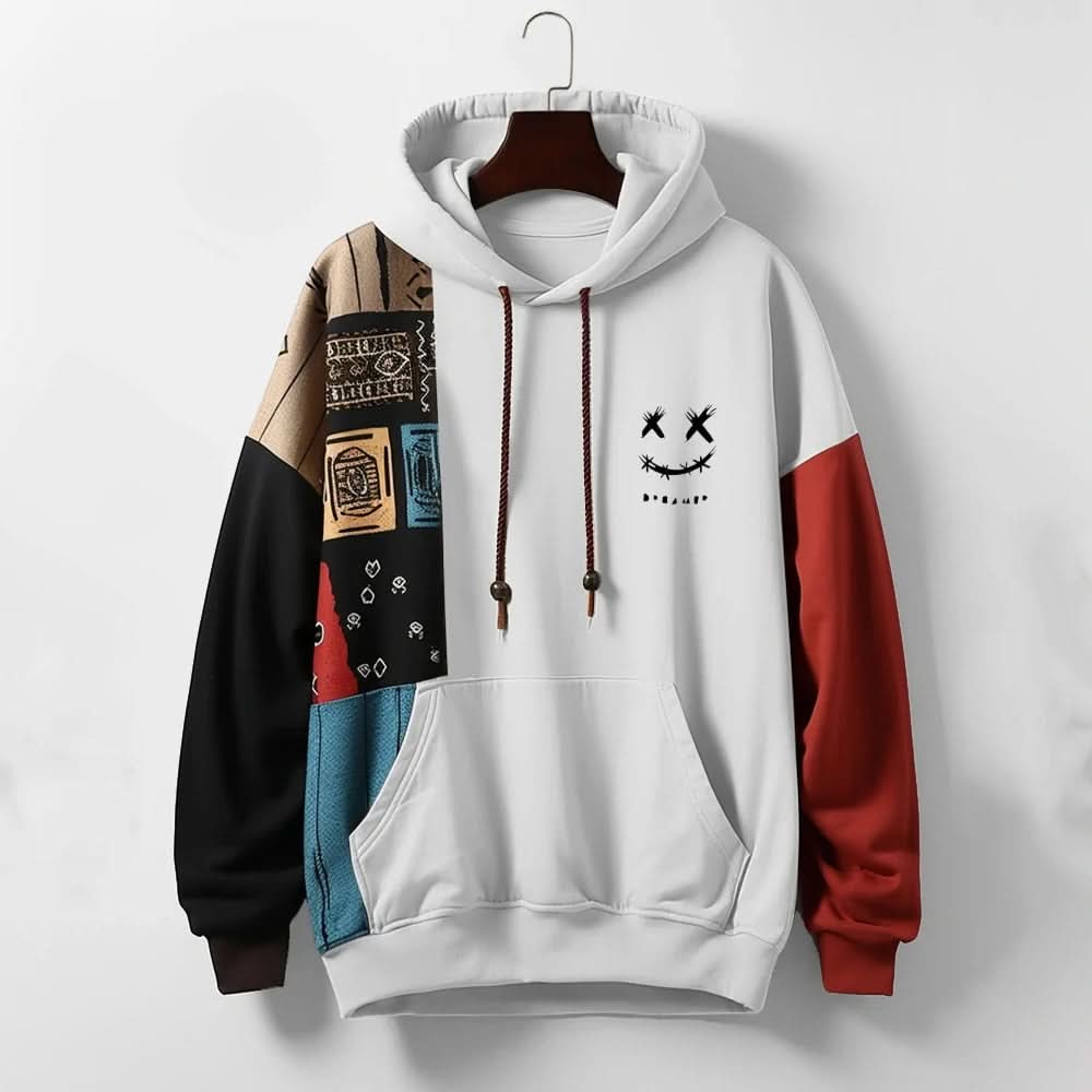 Men's Color Block Graphic Hoodie with Drawstring Hood