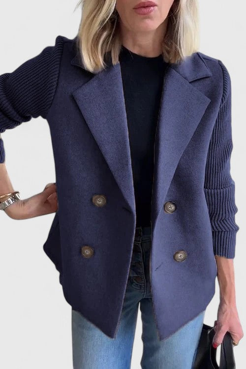 Women's Double-Breasted Blazer with Contrast Sleeves