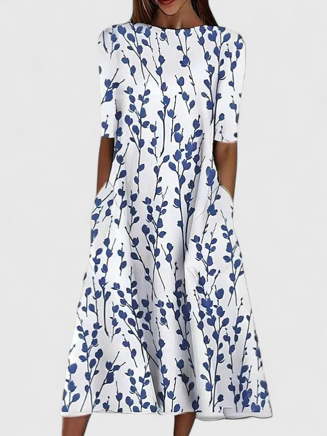Robe midi fleurie pour femmes été décontracté
