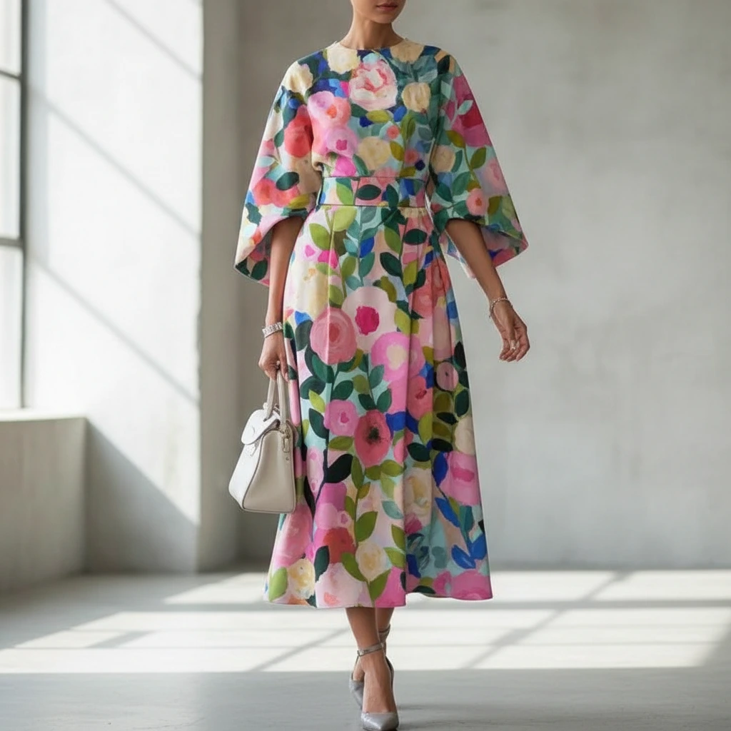 Robe midi ceinturée à fleurs pour femme