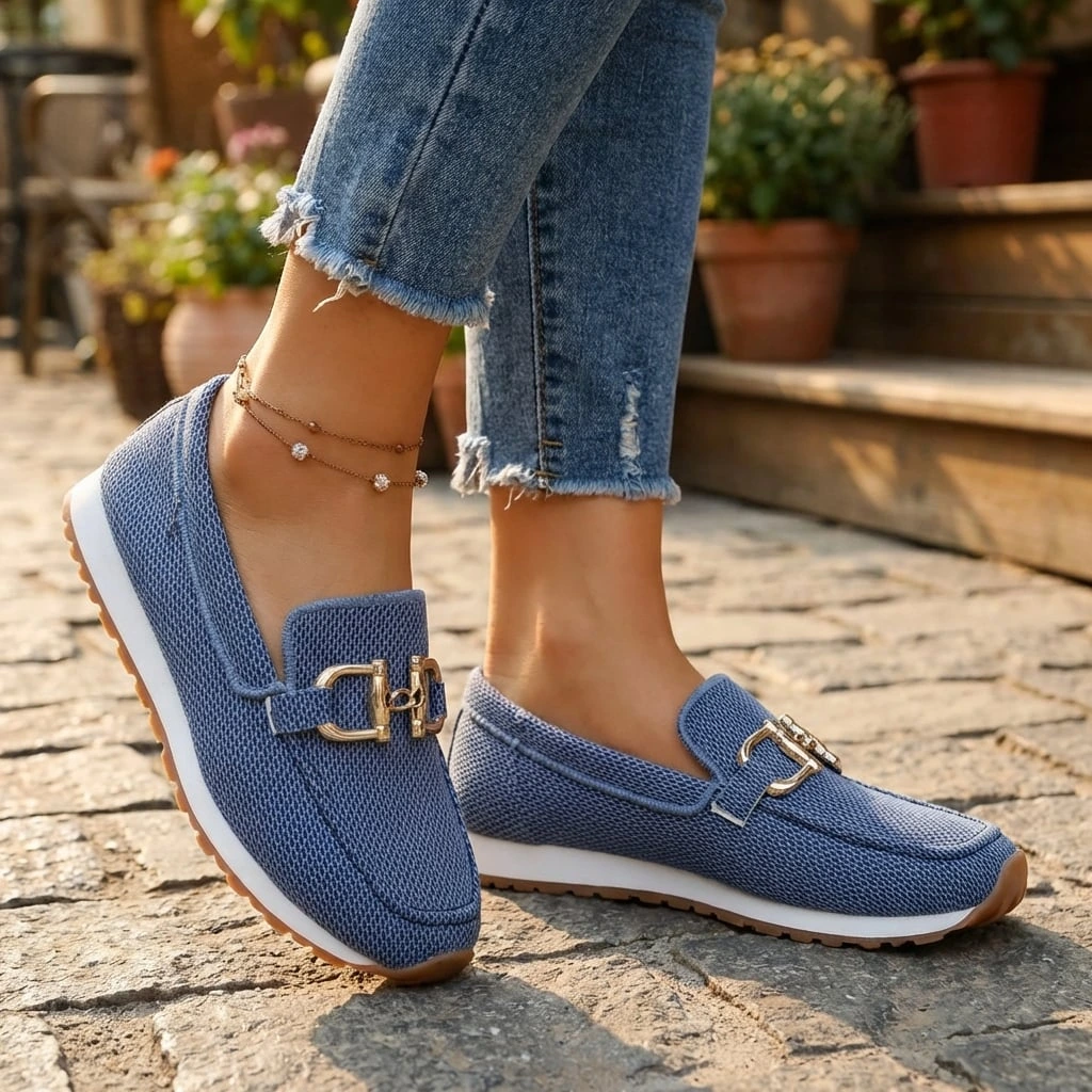 Baskets mocassins à enfiler pour femmes, confortables en mesh