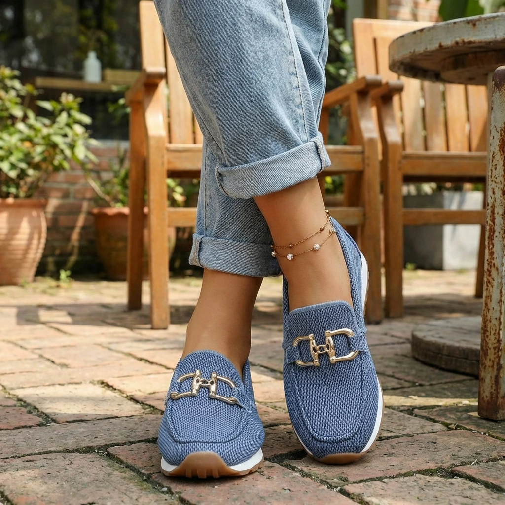 Baskets mocassins à enfiler pour femmes, confortables en mesh