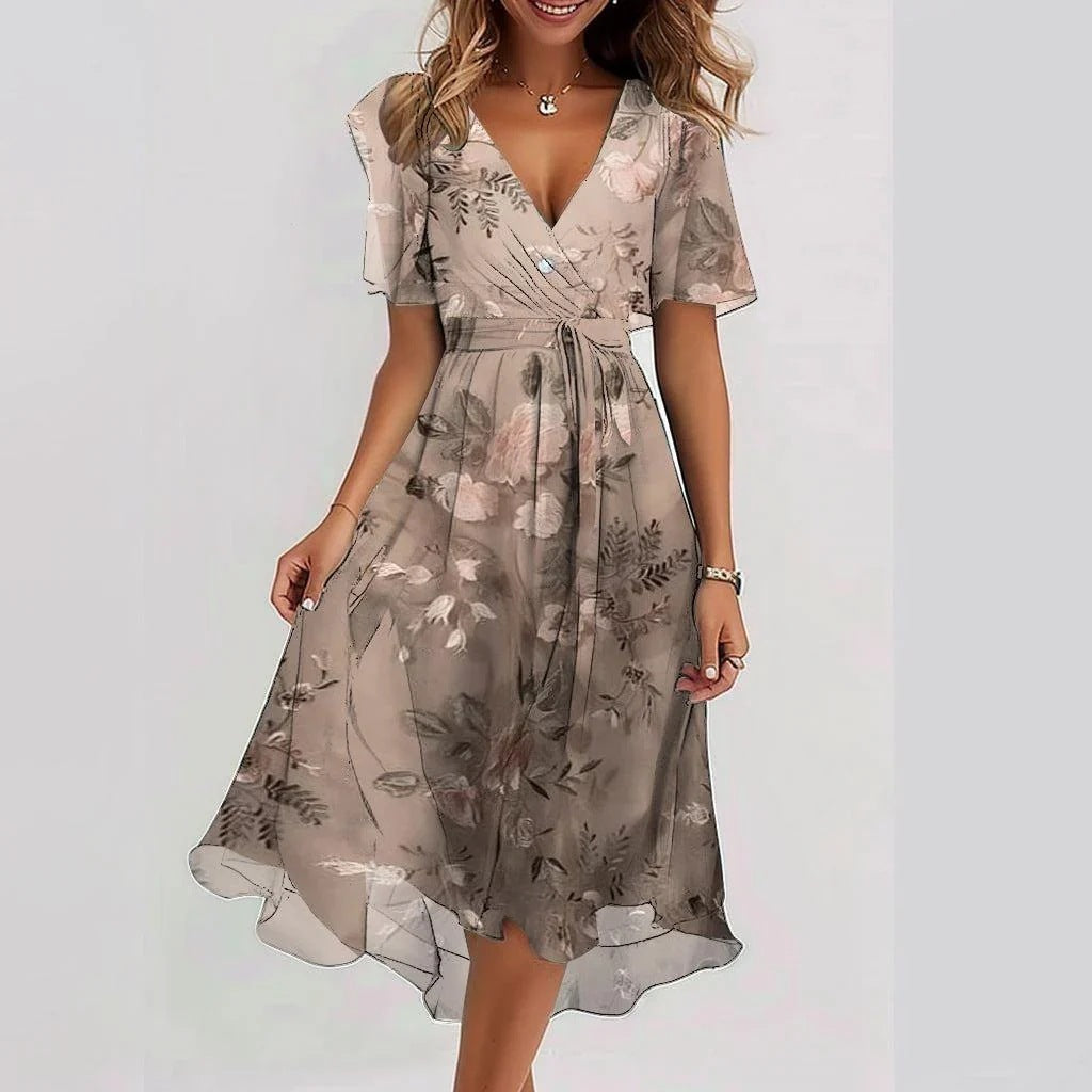 Robe midi portefeuille fleurie femme style estival élégant