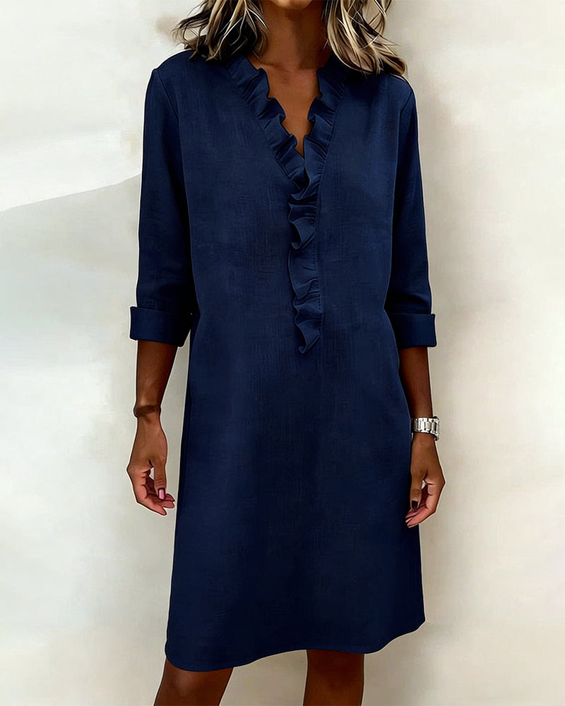 Women's V-Neck Midi Dress with Ruffles