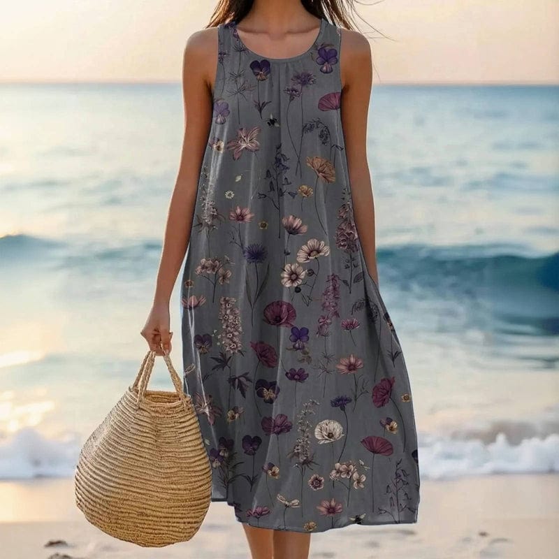 Women's Floral Sleeveless A-Line Midi Dress