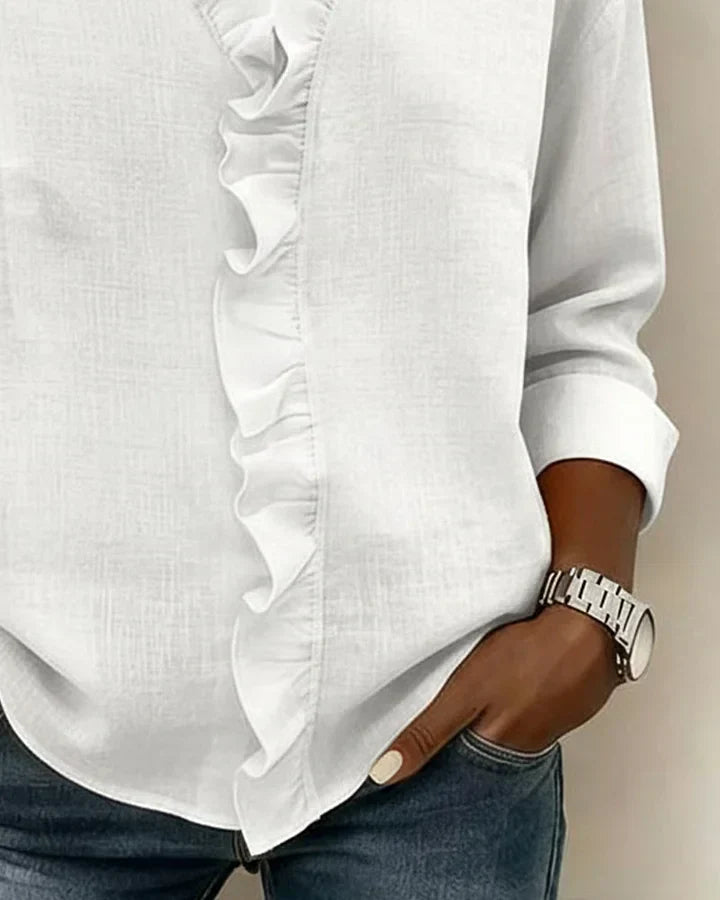 Women's Ruffled V-Neck Long Sleeve Blouse