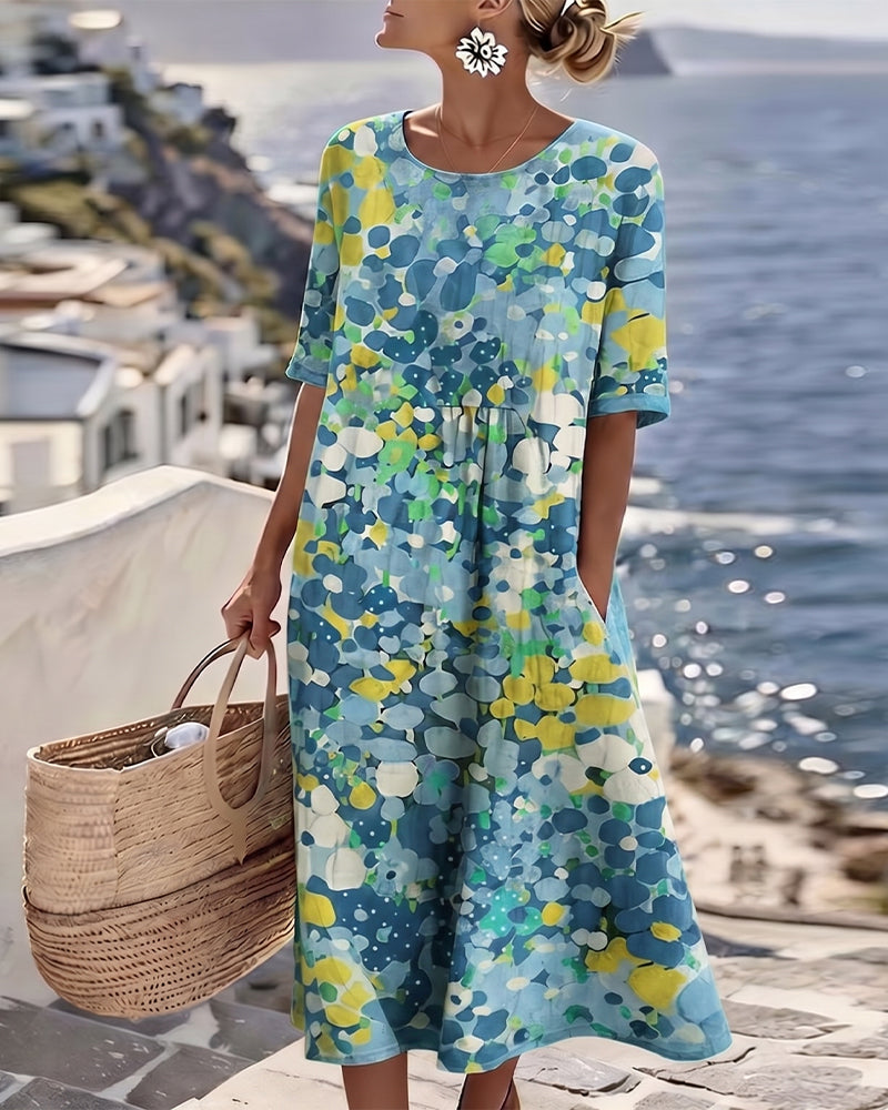 Abito midi da donna con stampa floreale astratta