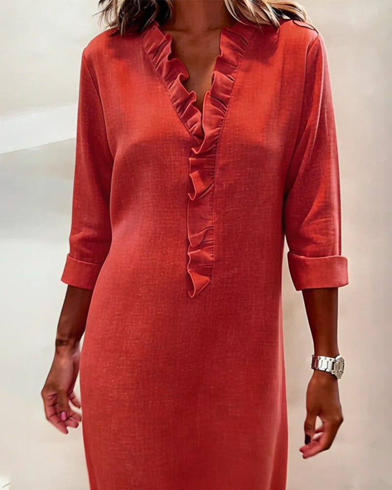 Women's V-Neck Midi Dress with Ruffles