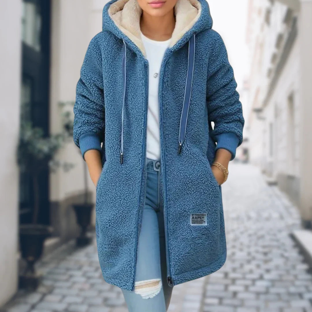 Giacca con cappuccio da donna in pile Sherpa