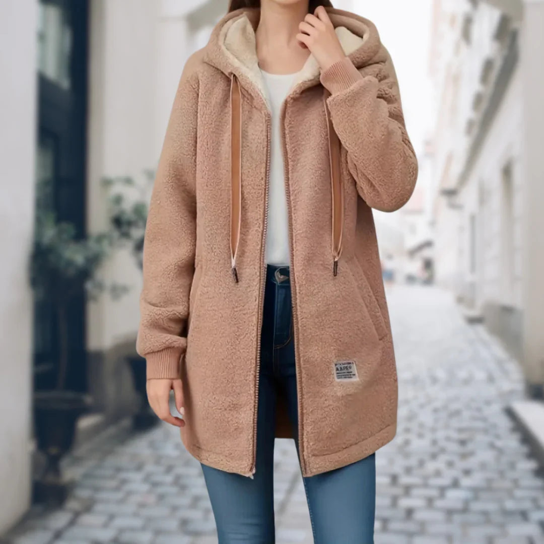 Giacca con cappuccio da donna in pile Sherpa