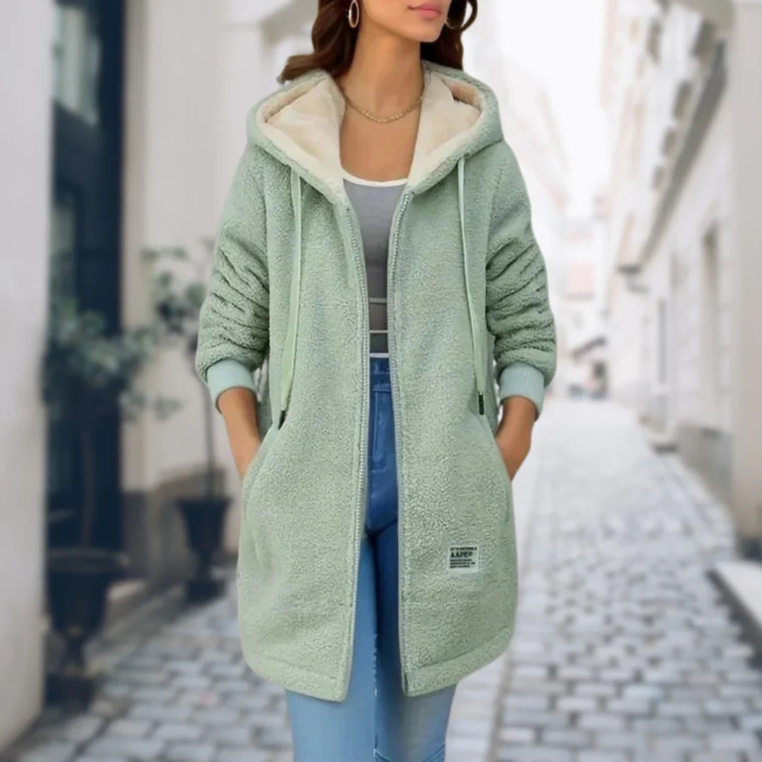 Giacca con cappuccio da donna in pile Sherpa