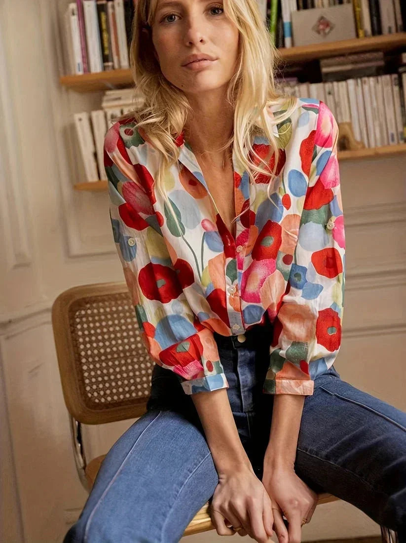 Blouse à manches longues imprimé floral pour femmes