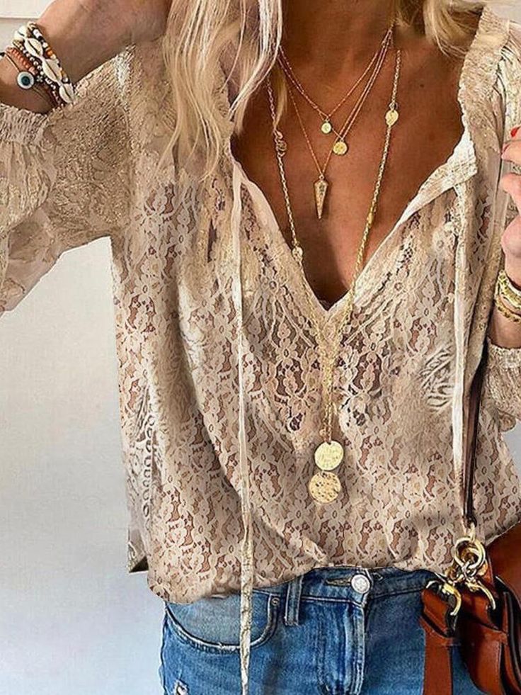 Blouse bohème vintage pour femme à col fendu