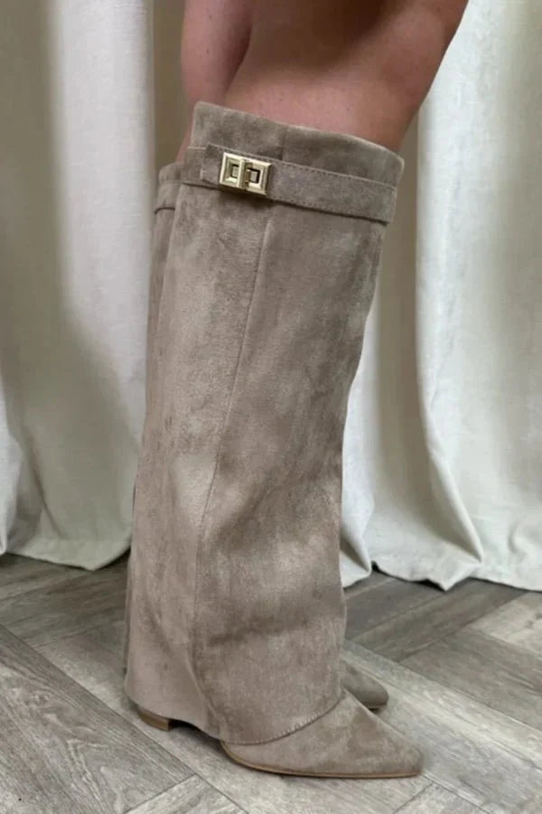 Botas de ante para mujer hasta la rodilla con tacón cuadrado