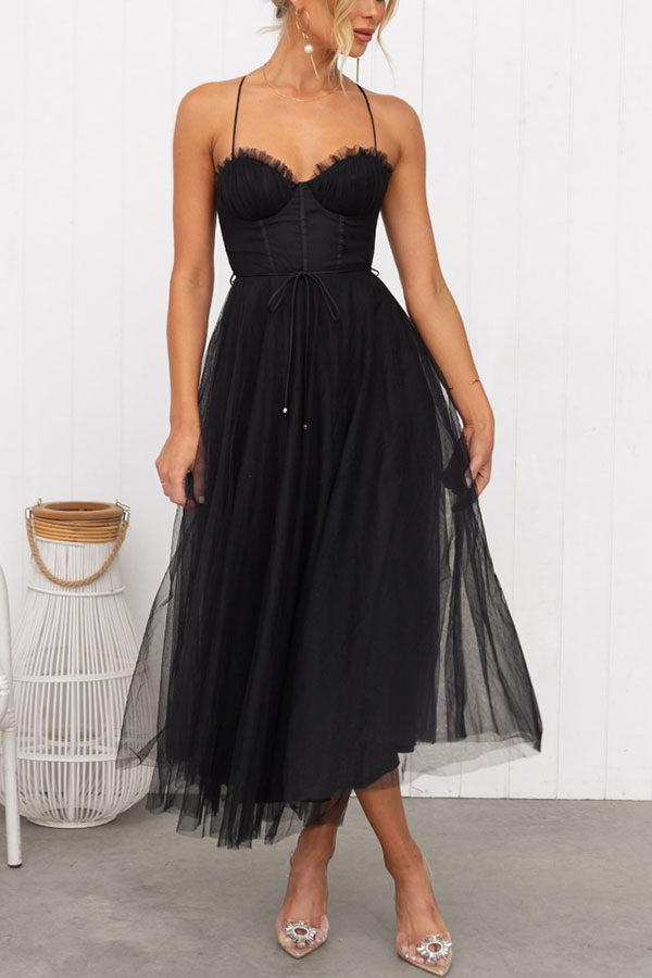 Robe midi en tulle pour femme avec décolleté en cœur
