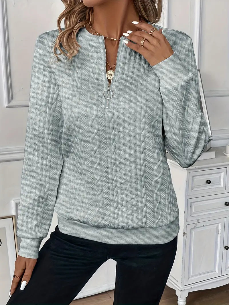 Maglione da donna con cerniera, maniche lunghe, vestibilità ampia